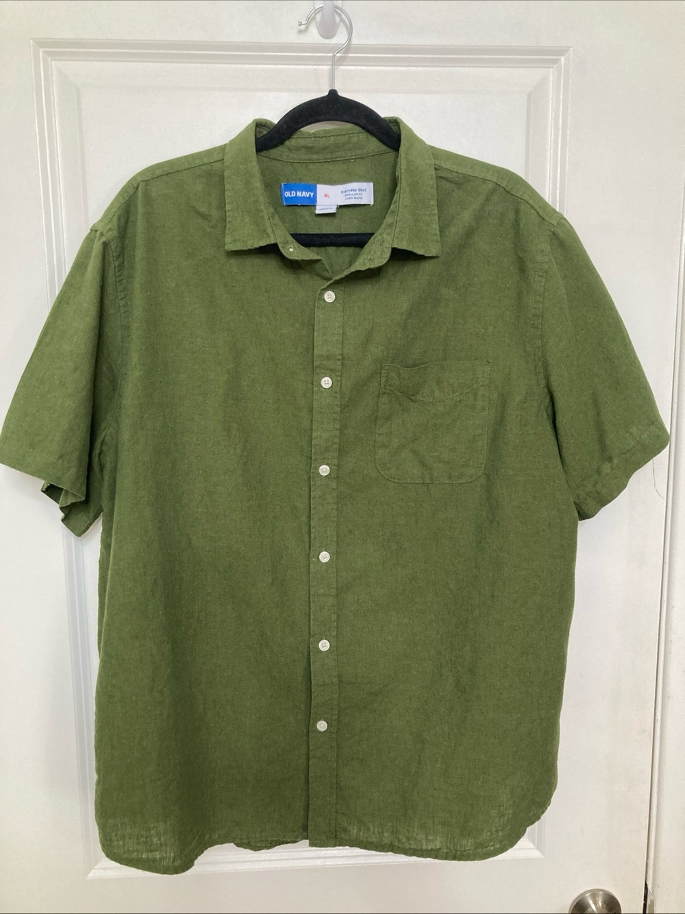 Old Navy Mens Everyday Linen Blend Short Sleeve Button Down Shirt Olive Green XL